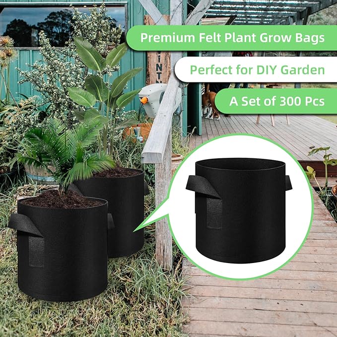 300 Pack 7 Gallon Grow Bags Garden Plant Grow Bag Aeration Fabric Pots with Handles Nonwoven Cloth Pots Planting Bags Garden Bags for Vegetables Flowers Potatoes (7 Gal)