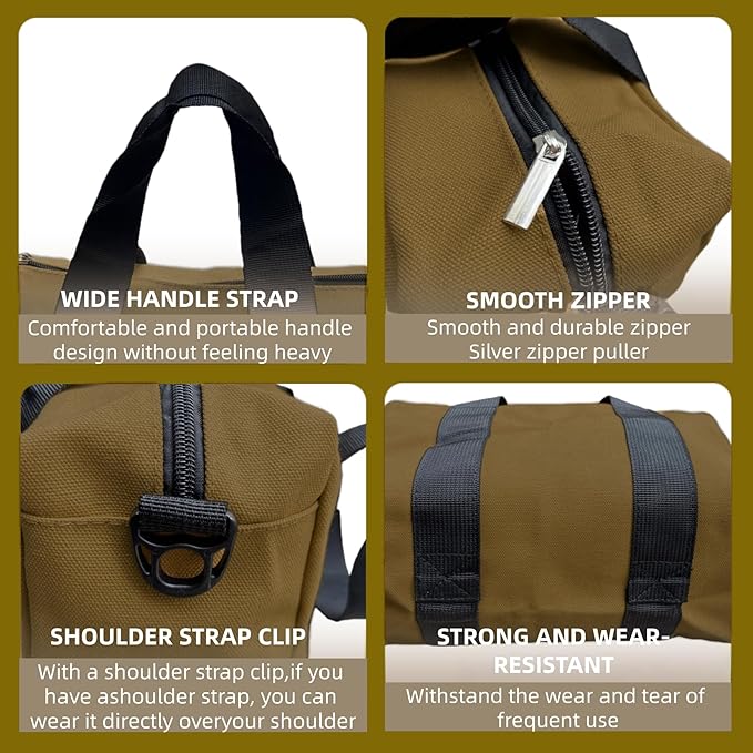 BLIRITEL Wide Mouth Tool Bag, Heavy Duty Canvas Tool Storage Bag, Large Capacity Handbag, Multi-function Tool Organizer Tote Bag for Storage Wrenches Pliers (Tan, 12 Inch)