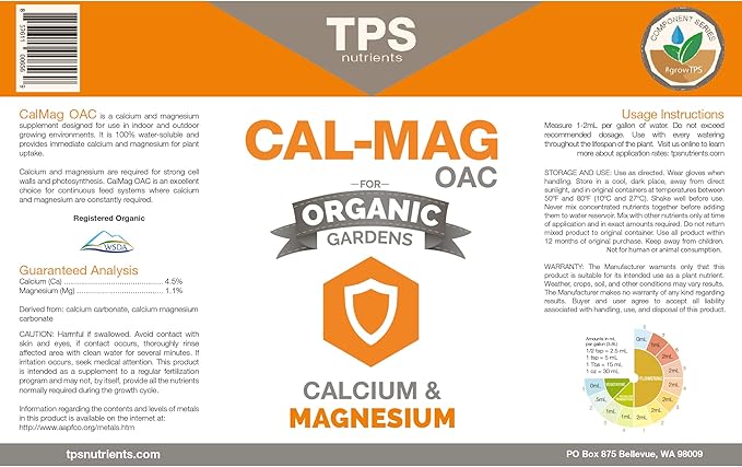 Organic Cal-Mag OAC Plant Nutrient and Supplement, Plus Iron and Micronutrients by TPS Nutrients, 1 Gallon (128 oz)