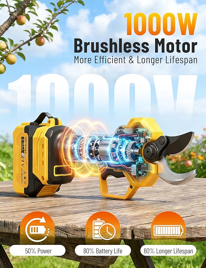 4-IN-1 Electric Pruning Shears+Pole Hedge Trimmer Combo, Hedge and Grass Trimmer Cordless & Tree Pruner with Extension Pole for Shrubs, Bushes, Max 15Ft Reach, Compatible with Dewalt Battery