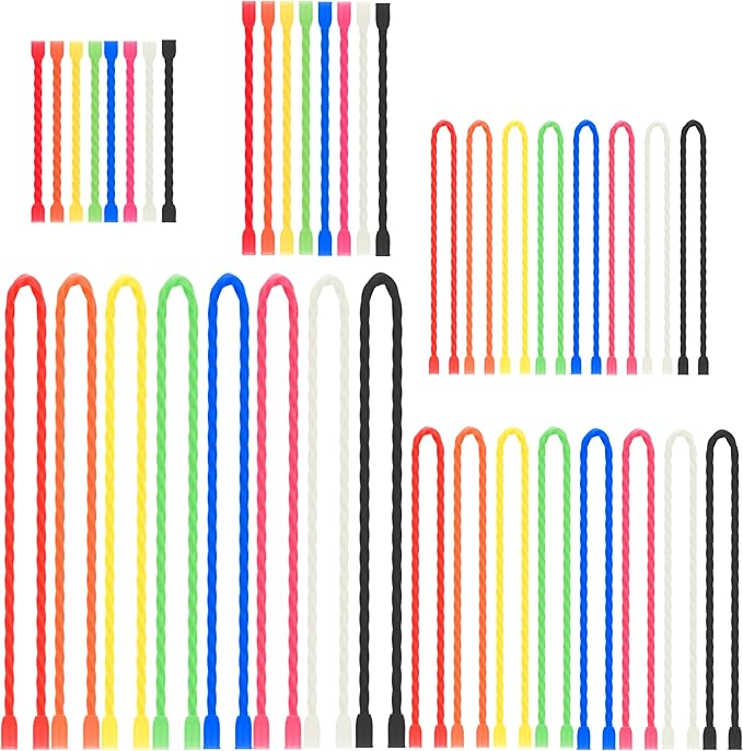 TRIPLE DEER 20Pcs 3-24 Inch Silicone Cable Ties Colorful Reusable Steel-Core Silicone Twist Gear Tie Straps for Bundling and Organizing, Bendable Holder Strap for Indoor and Out All Purpose