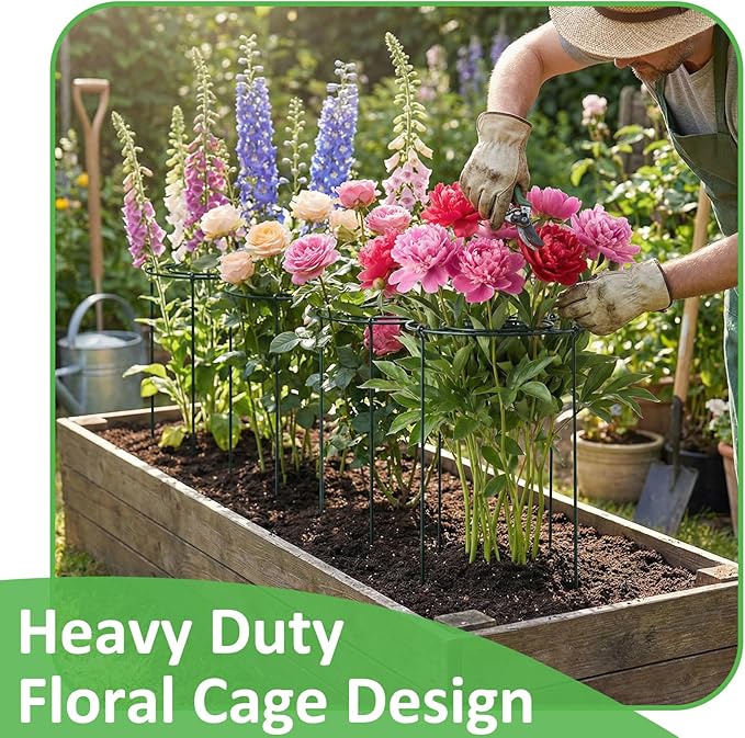 Pelopy 4 Pack 15.7" D x 23.6" H Large Peony Cages and Supports Heavy Duty Metal Plant Support Stakes Flower Support Hoops Rings for Outdoor Garden Rose Tomato, Hydrangea, Peonies, Sage, Cucumbers