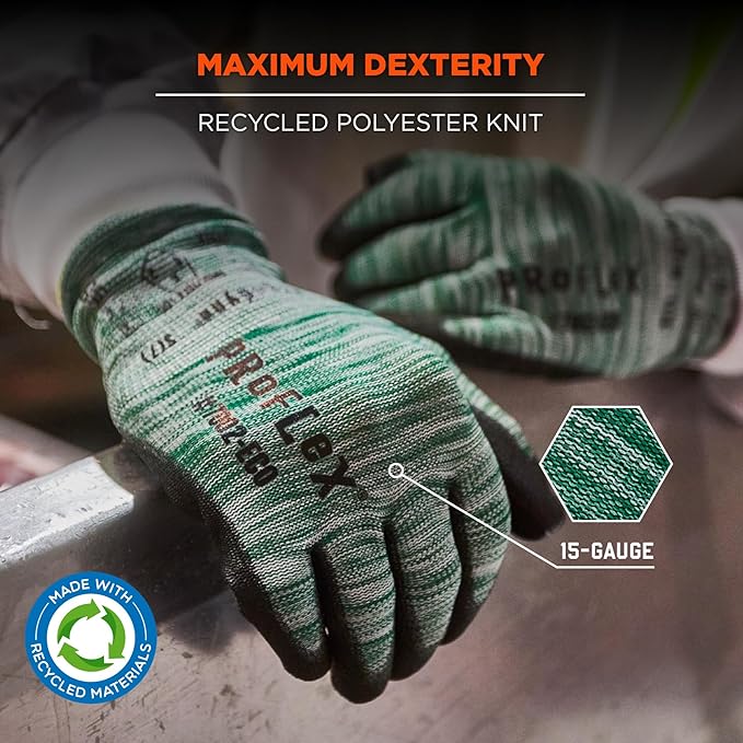 Ergodyne ProFlex 7002-ECO Work Glove, Recycled PU Coated Palms Gloves, Post Consumer Materials, 15 gauge