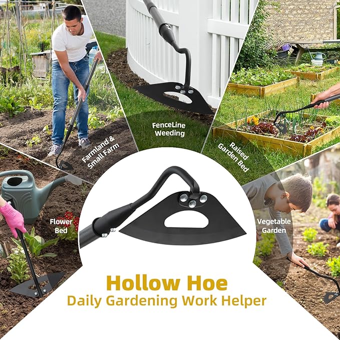 Hollow Garden Hoe - Heavy Duty Triangle Weed Hoes for Gardening,42" Adjustable Long Handle, Sharp Blade Hand Weeding Tool for Vegetable Gardens, Flower Beds, Lawn Edges & Tight Spaces
