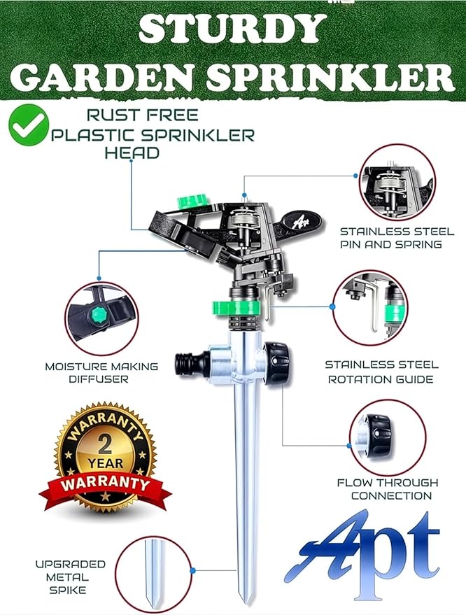 APT Pulsating Impact Sprinklers for Yard, Lawn & Garden, 80 to 5800 sq ft Adjustable Spray (2Pcs)