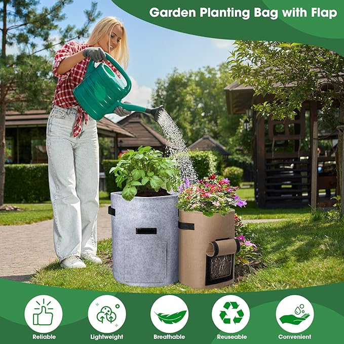 12 Pack Potato Grow Bags 10 Gallon 7 Gallon Garden Planting Bag with Flap Vegetable Grow with Handles and Harvest Window Thickened Nonwoven Fabric Pots for Tomato Vegetable and Fruits(Mix Color)
