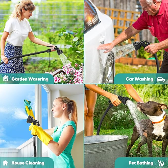 Garden Hose 100ft, 3/4" GHT Non-Expanding Water Hose Lightweight, Flexible Garden Hose with 10 Function Nozzle, Kink-Free, Sturdy, High-Pressure, Abrasion Resistant Hoses for Yard, Garden
