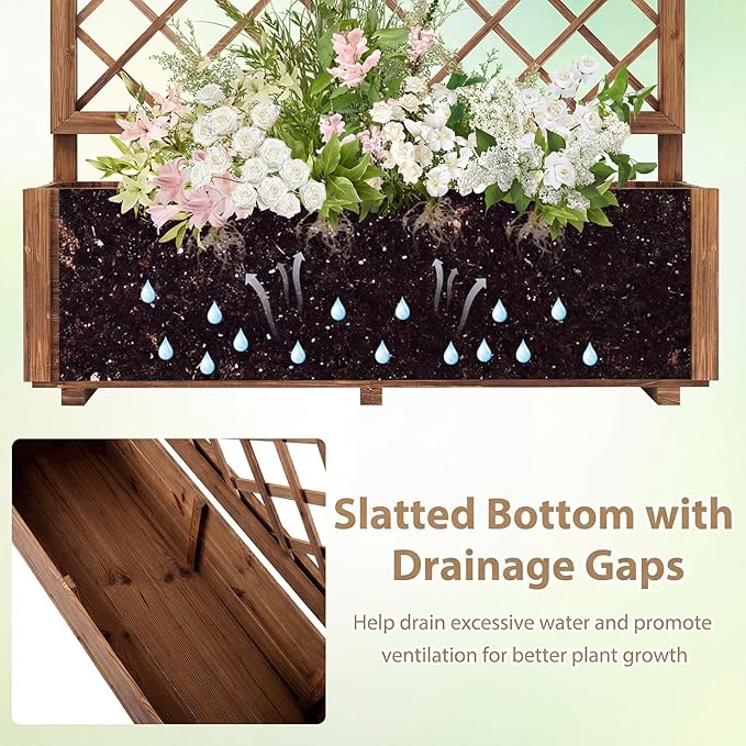 Giantex Raised Garden Bed Set 2 w/Trellis, Drainage Hole, 39”x14”x40” Wood Elevated Planter Box for Climbing Vine Flower Herb Vegetable Fruit, Planting Container for Indoor Outdoor Patio Balcony