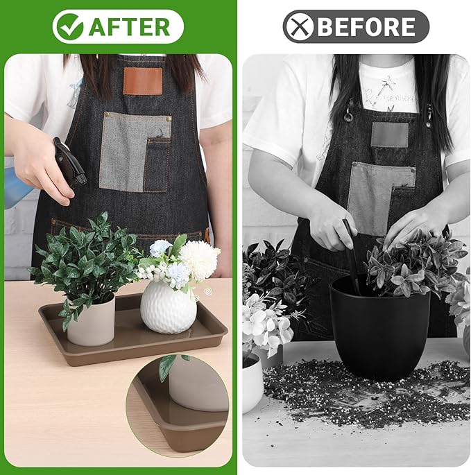 GREANER Brown Plant Saucers for Indoors, 11 Inch Heavy Duty Seedling Starter Trays No Holes, Pebble Tray for Plant Humidity(Set of 3)