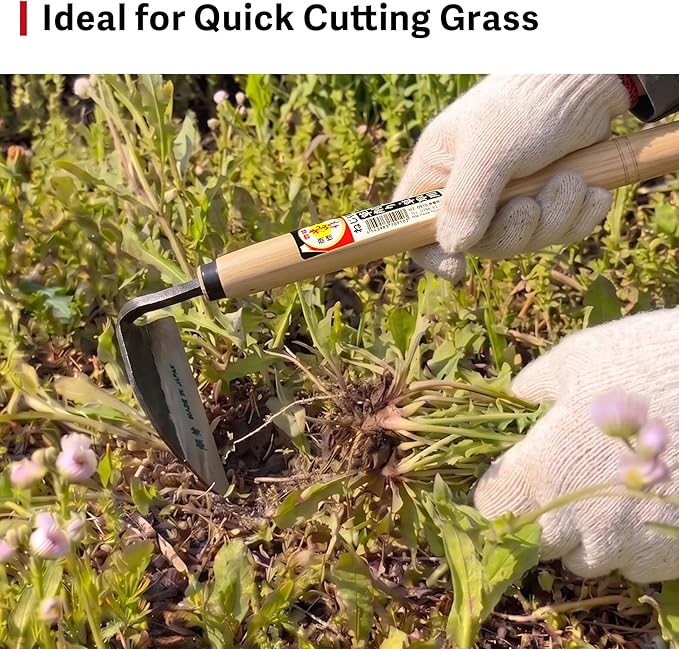 Japanese Weeding Sickle, Hand Weeder Tool for Surface Weed Removal, Tight Spaces and Light Grass Cutting, Made in Japan by HONEN