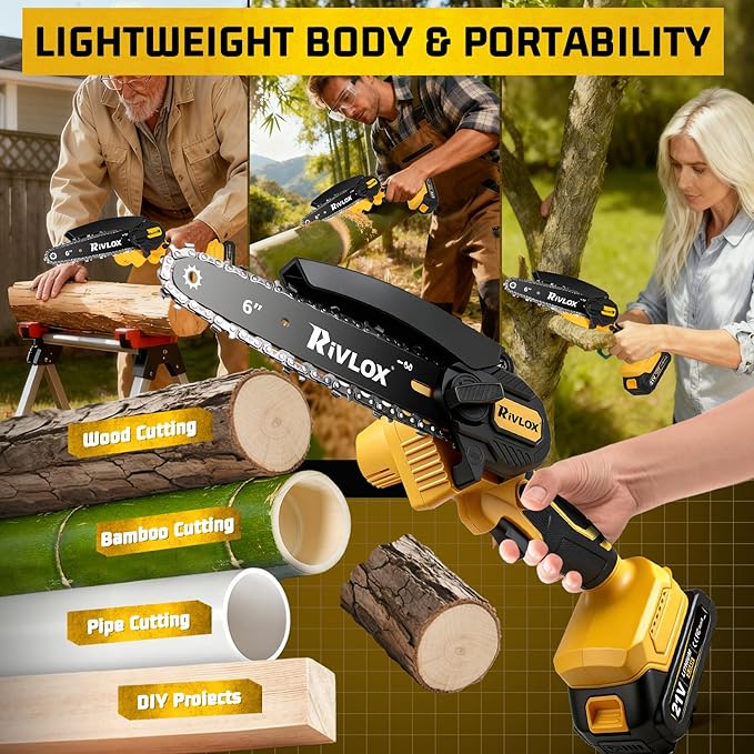 Mini Chainsaw 6 Inch,Mini Chainsaw Cordless,Handheld Electric Saw With 2 Pack 2000mAh Battery，Suitable For Tree Pruning And Wood Cutting，Gifts For Men, Fathers, And Garden Enthusiasts