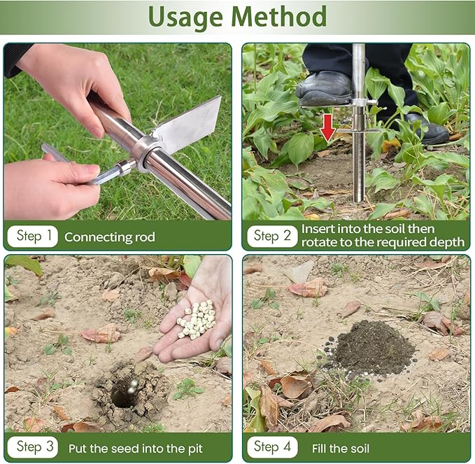 Dibble Bar Planting Tool with Foot Pedal, T-Handle Stainless Steel Bulb Planter Tool, Long Dibbler Gardening Tool Digging Bar Point