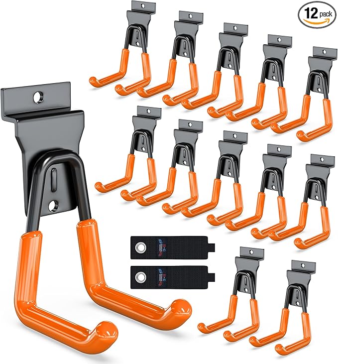 3-H Slat Wall Hooks 12 Pack 4.5 Inch U Shape,Heavy Duty Slot Board Hangers, Slat Wall Display Hooks for Garage Organization Retail Store Garden Tools Storage Panel Accessories (Orange)