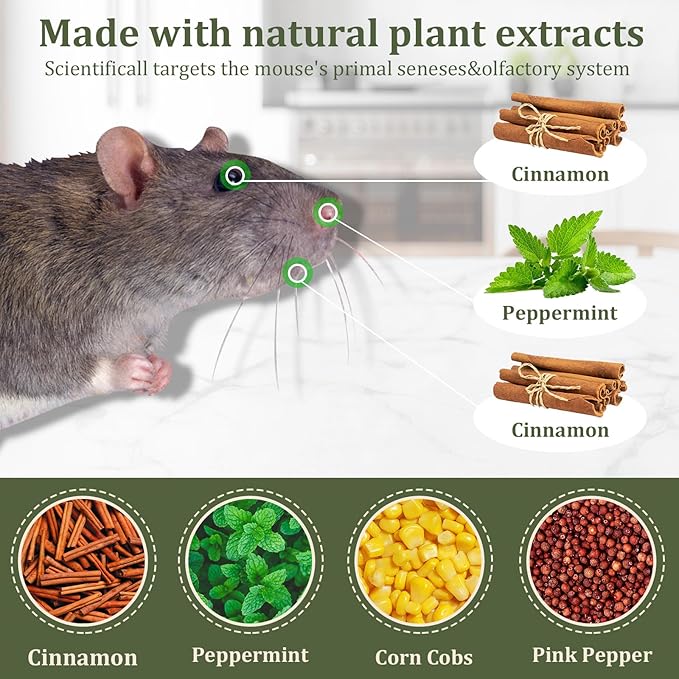 Rodent Repellent with Peppermint Oil – Mouse & Squirrel Deterrent for Car Engines, Garage, Attic – Rat/Mole/Mice Repellent – Indoor Outdoor Use – Alternative to Mouse Trap & Moth Balls.(80 Pack)