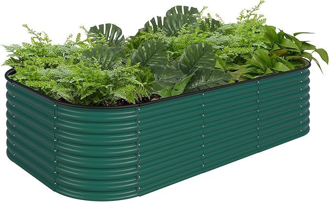 BlueWish 8x2x2FT Raised Garden Bed, 23.1" H Raised Garden Beds with 2 Aluminum Support Rods, Galvanized Steel, Rubber Strips, 9-in-1 Planter Raised Beds for Vegetable, Flower, Herbs, Green