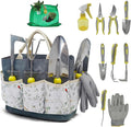 Garden Tool Set, 11-Piece Heavy-Duty Stainless Steel Hand Tools with Ergonomic Non-Slip Handles, Floral Tote Bag, Gloves, Spray Bottle and Repotting Mat, Gardening Gift for Women