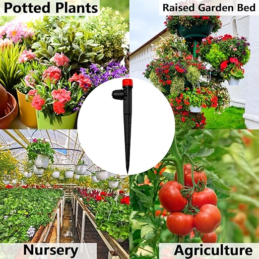 20 Pieces Drip Irrigation Emitters, Adjustable 360 Degree Drip Stream Emitters on 5" with Stake for 1/4" Drip Irrigation Tubing Irrigation 8 Hole Stream Drippers for Garden Watering System