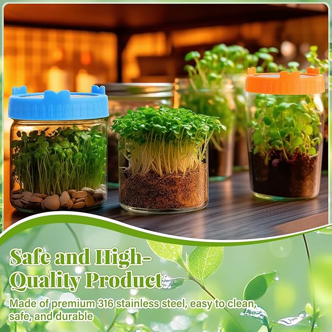 3 Set Sprouting Growing Lids for Wide Mouth Mason Jars,Sprouting Lids with 3 different orifice sizes,Alfalfa & Mung Bean Sprouts Grow Kit,L,M,S Strainer mesh(Plastic,Classic)