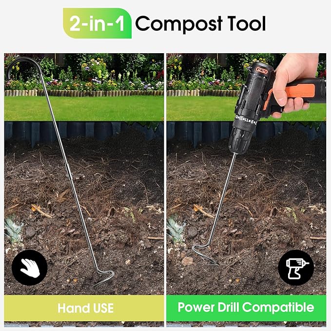 Compost Aerator Tool, Heavy Duty Spiral Compost Turner with Ergonomic Handle, Manual Soil Aeration Tool for Garden Compost Bin and Backyard Pile Mixing