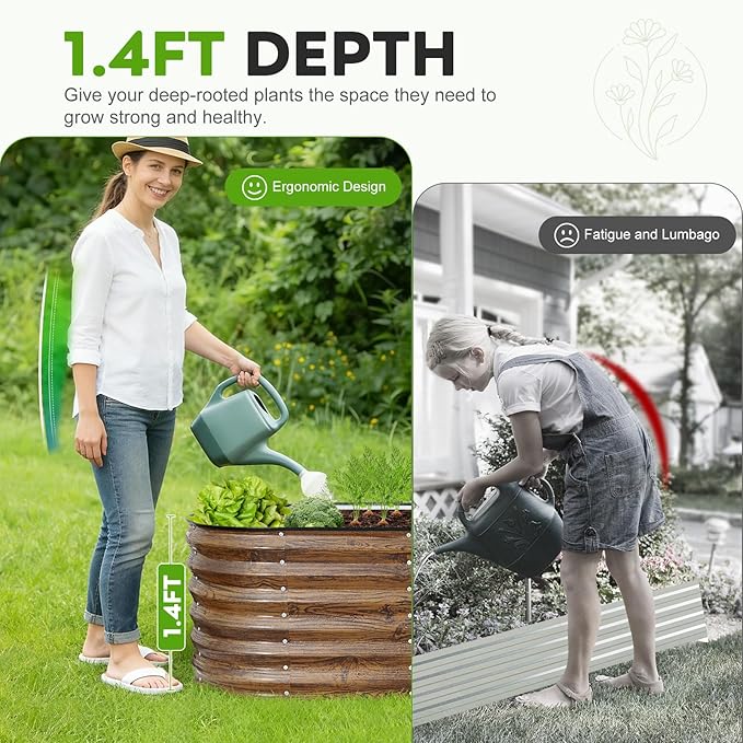 ZORMY Galvanized Raised Garden Bed Outdoor- 6x2x1.4ft Oval Steel Raised Beds for Gardening, Metal Planter Box with Protective Strip and Gloves for Vegetables, Flowers, Fruits (Brown)