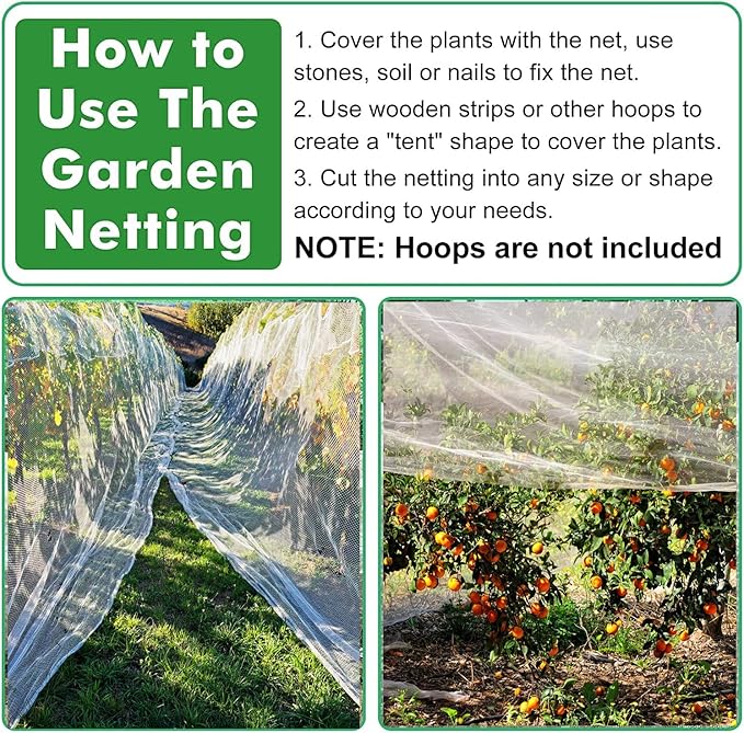 Unves 8'x24' Garden Netting, Mosquito Bird Netting for Garden Protection, Insect Plant Mosquito Net Covers for Vegetable Fruits from Birds Bugs