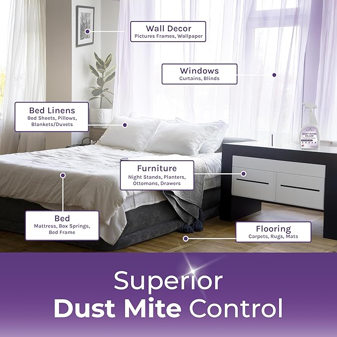 Hygea Natural Dust Mite Spray - Eliminates Dust Mites, Carpet Mites, Rodent Mites, Bird & Scabies Mites - Pet & Child Friendly - 24oz (unscented)