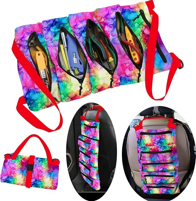 Roll-Up Tool Storage Bag, Nylon Gardening Organizer with 5 Pockets, 11x18 Inch, Portable Hanging Design for Outdoor Maintenance, School, Work (54rse)