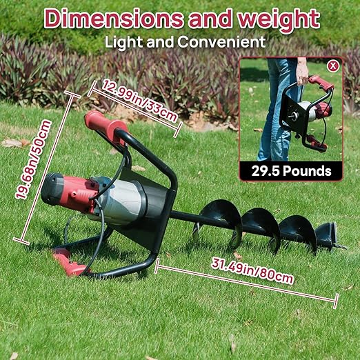DC HOUSE 1500W Electric Post Hole Digger Earth Auger Hole Digger Digging Tools Auger with 6" Digging Bit Set with Reverse Function, Prune Farmland and Garden