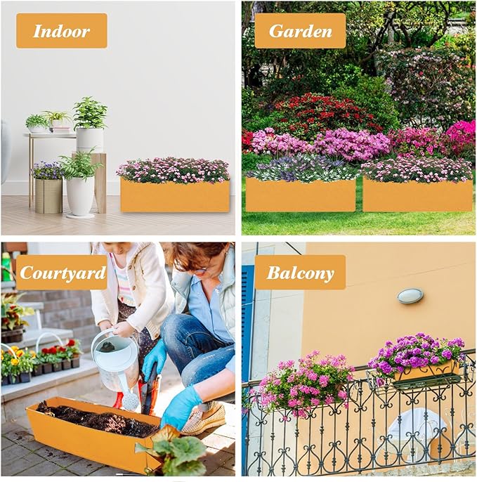 Square Grow Bags, Garden Fabric Planter Container with Handles Bed Flower Vegetables Pots 1MM Thickness Economic Colorful (Brown,23.62x11.81x7.87 Rectang)