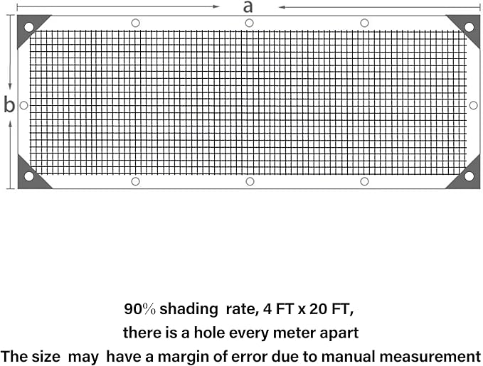 winemana Black Shade Cloth 90%, 4x20 FT Mesh Tarp - Garden Shade for Greenhouse, Patio, Vegetables, Plants Cover and Chicken Coops, Sun Shade Net for Outdoor Protection with Reinforced Grommets