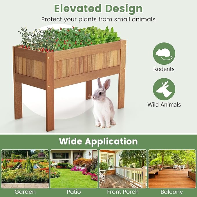 Giantex Wooden Raised Garden Bed, Wood Elevated Planter Box w/Legs, 35”Lx 16”Wx24”H, Outdoor Planter Stand for Flower Herb Vegetable Fruit Succulent