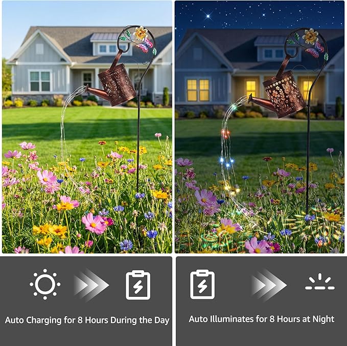 MEBRUDY Solar Garden Decor Lights, IP44 Waterproof Metal Butterfly Solar Watering Can Lights Outdoor Decor for Yard Pathway Patio Lawn, Gifts for Women Mom Grandma Birthday
