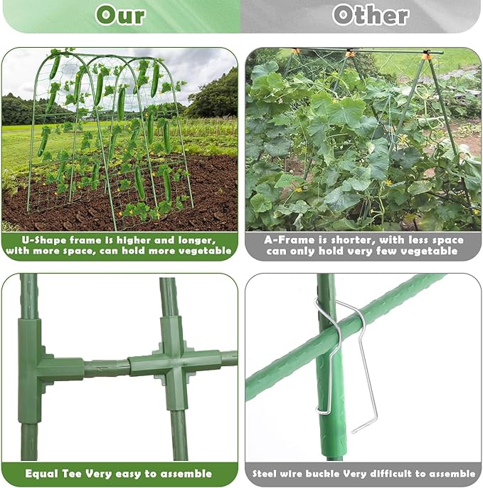 Cucumber Trellis for Raised Bed, Metal Garden Arch Trellis for Outdoor Climbing Plants, Plant Support for Tomato, Bean, Pea, Grape Small