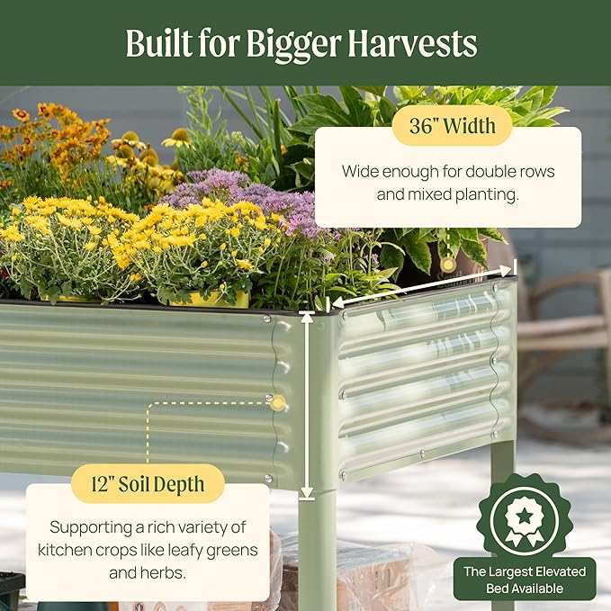 Raised Garden Bed, 3' x 8' Elevated Outdoor Planters Boxes with Legs & Storage Rack for Patio, 2000+ Lbs Weight Capacity, Raised Beds for Gardening Herbs Vegetables Flowers, Olive Green