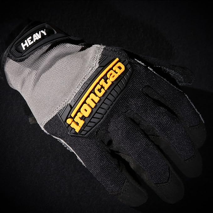 Ironclad Heavy Utility Work Gloves HUG, High Abrasion Resistance, Performance Fit, Durable, Machine Washable, (1 Pair), SMALL Black & Grey