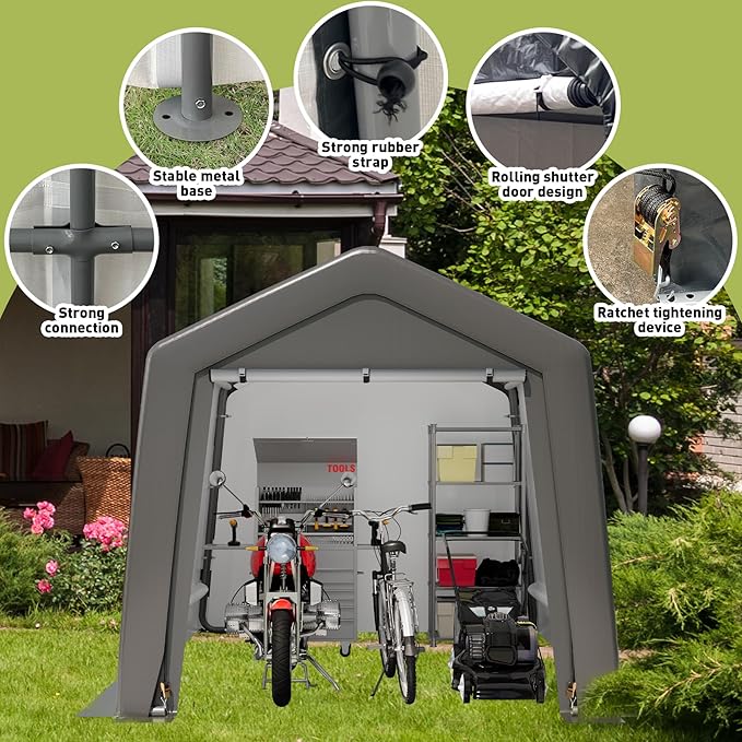 CuisinSmart Portable Shed, Outdoor Storage Shelter, 8x12x7.7 ft Heavy Duty Waterproof Storage Tent Sheds with Roll-up Zipper Door, for Motorcycle, Bike, Garden Tools