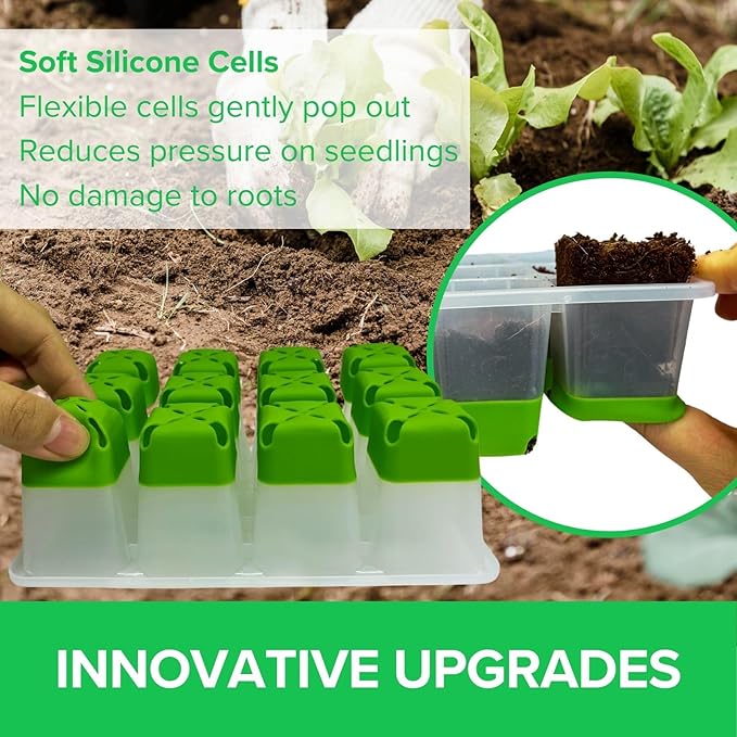 BeGrit 72 Cells Reusable Seed Starter Tray, 6 Pack Seed Starter Kit with Silicone Cells, Air Vent Humidity Domes for Indoor Gardening Plant Germination Trays for Seeds Starting (Clear)