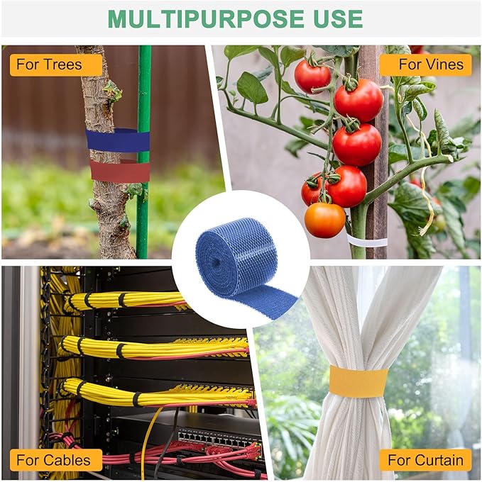 1-Roll Garden Plant Tape, 33 ft x 0.6 in Garden Hook and Loop Plant Ties Multi-Purpose Use Adjustable and Reusable Twist Wire Tape for Plants/Flowers/Vines [Blue]