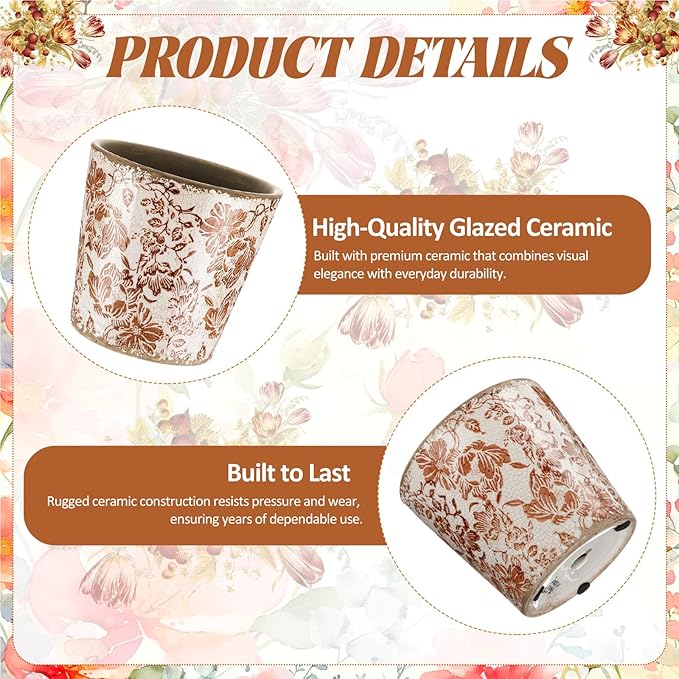 Beeveer Farmhouse Ceramic Planter 5.5 Inch Large Plants Pot Crack Beige Brown Flowers Plant Pots with Drainage Hole Indoor Plants Kitchen Rustic Antique Decor Gift