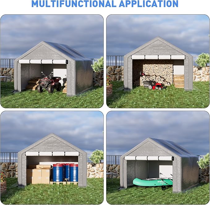 Outdoor Storage Shelter, 8x8 ft Portable Shed with Roll up Zipper Door, Waterproof and UV Resistant Anti-Snow, Heavy Duty Carport for Storing Garden Tools, Outdoor Equipment