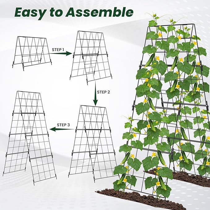 Adjustable A-Frame Trellis for Climbing Plants Outdoor, 48"x32" Cucumber Trellis for Raised Bed, Metal Garden Trellis with Grid Design, Tomato, Grape, Bean, Pea, Squash, Vegetable Trellis (Black)