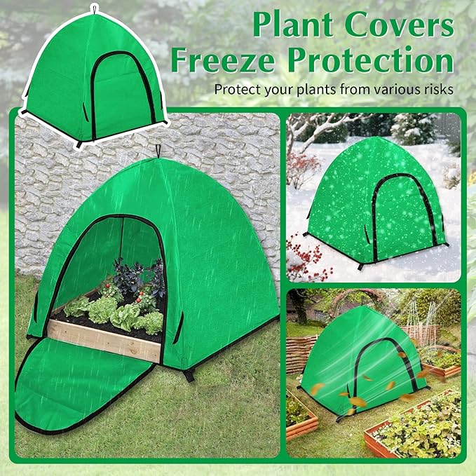 Winter Large Plant Covers Freeze Protection with Stakes, 24.4 x24.4 x22.4inch Warm Plant Protection Tent Foldable with Zipper Door, Plant Snow Ice Covers Protecting Fruit Tree (2Pack)