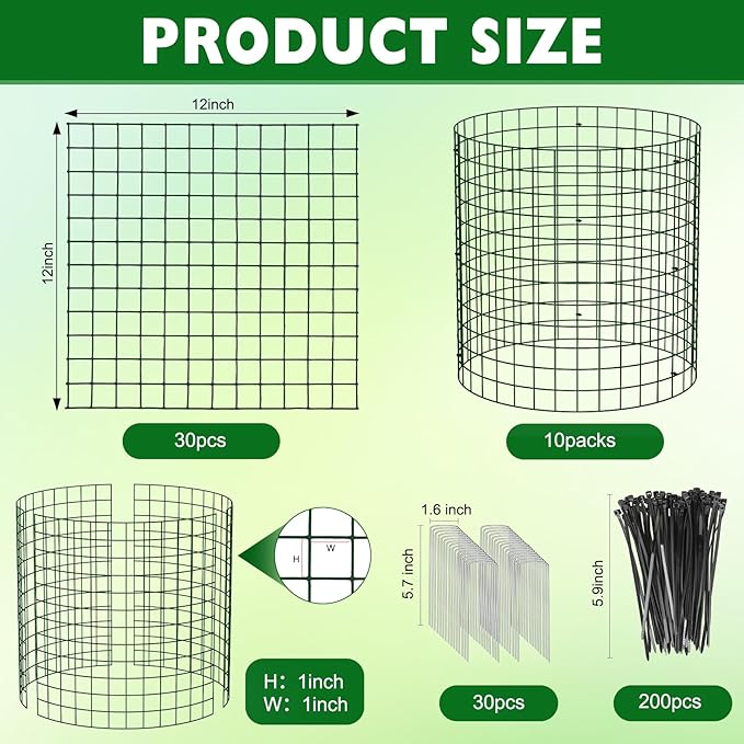 Unves 10 Set Plant Protectors from Animals, 30 Pcs 12" x 12" Wire Plant Cages for Outdoor Plants-Covers Protect Vegetables Flowers from Animals, Prevent Rabbit & Chicken Entering