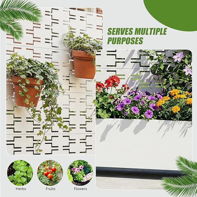 Casaphoria Metal Raised Garden Bed with Trellis and Wheels, 72"x47"x16" Arched Planter Box for Climbing Plants, Vegetables & Vines, Features Drainage Holes and Privacy Screen, White-Brick