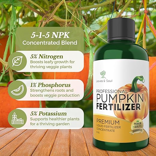 Professional Pumpkin Liquid Fertilizer 5-1-5 Concentrate 8 oz, Premium Organic Pumpkin Fertilizer, Plant Food for Pumpkin Plants, Liquid Fertilizer for Garden Vegetables Made in USA