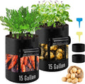 2 Pack 15 Gallon 360°Visible Potato Grow Bags,Heavy Duty Thickened Nonwoven Fabric Planter Bags with 2 Clear Harvest Windows&Removable Shading Cover,Reinforced Handles,Vegetable Grow Bags with Labels