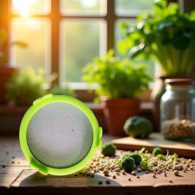 Green Mason Jar Sprouting Lid - Alfalfa & Mung Bean Sprouts, Stainless Steel Screen, Microgreens Growing Kit, Broccoli Seeds Canning, 3.94"L x 3.94"W