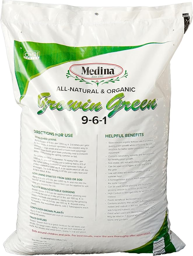 Medina 9-6-1 Growin Green 25 Lb. Bag Organic Fertilizer Covers 5,000 Square Feet