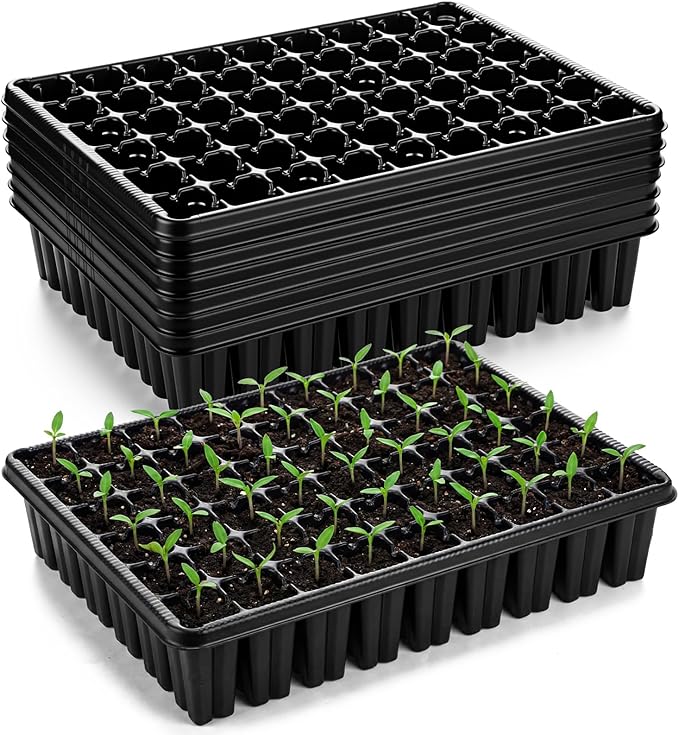 Baderke 8 Pack 2.8" Deep 54 Cell Seed Starter Trays, Thick Durable Plug Tray Big Cell Seed Starting Trays for 1015 Flat Tray Germination, 432 Cells Reusable Plant Propagation