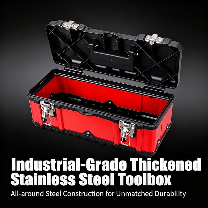 Steel Tool Box 15.5 Inch Small Portable Tool Organizer Box with Built-in Short Non-slip Handle Car Box with Removable tray